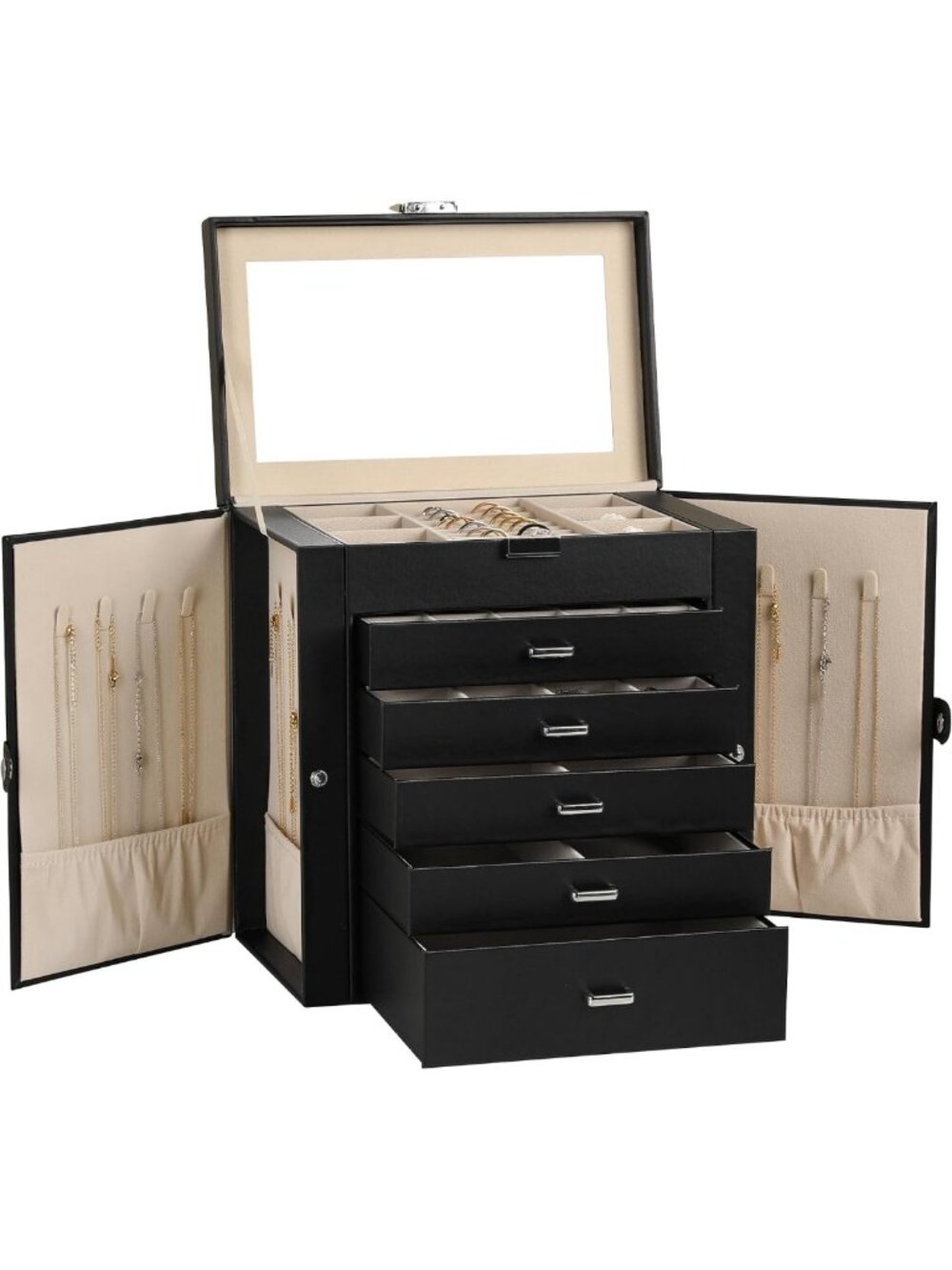 Spacious 6-Layer Jewelry Box Organizer for Women with Drawer - Elegant Storage